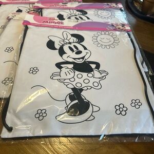 Disney Minnie Mouse Kids Drawstring Bag - Black and White Floral